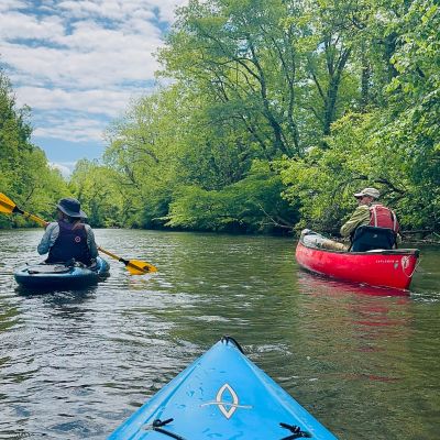 Anna Wheeler and Brian Williams of the Dan River Basin Association, lead a group kayak paddle trip on the Smith River in Martinsville, Virginia.